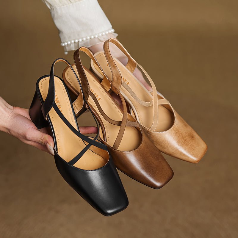 Arden Genuine Leather Block Heel Pumps with Square Toe, Cushioned Footbed, and Non-Slip Sole - The Southern AtelierSKU_1791063220206_611