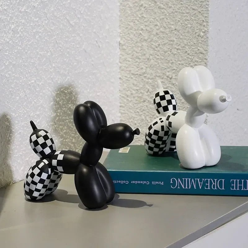 Arlo Checkerboard Balloon Dog Sculpture in Glossy Hand-Painted Resin 7-Inch Tall - The Southern AtelierSKU_1791063778805_444