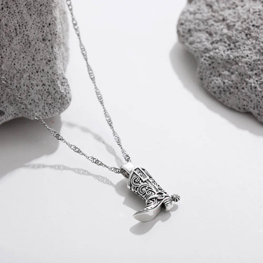 Canyon Cowgirl Boot Pendant Necklace in Tarnish-Resistant Stainless Steel with 17 in Chain, Gold or Silver Finish - The Southern AtelierSKU_1791064343973_404