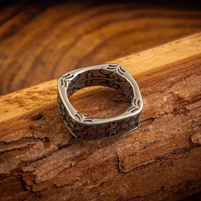 Ronan Square Band Ring in Stainless Steel with Engraved Detail for Non-Tarnishing Daily Wear - The Southern AtelierSKU_1791063015390_720