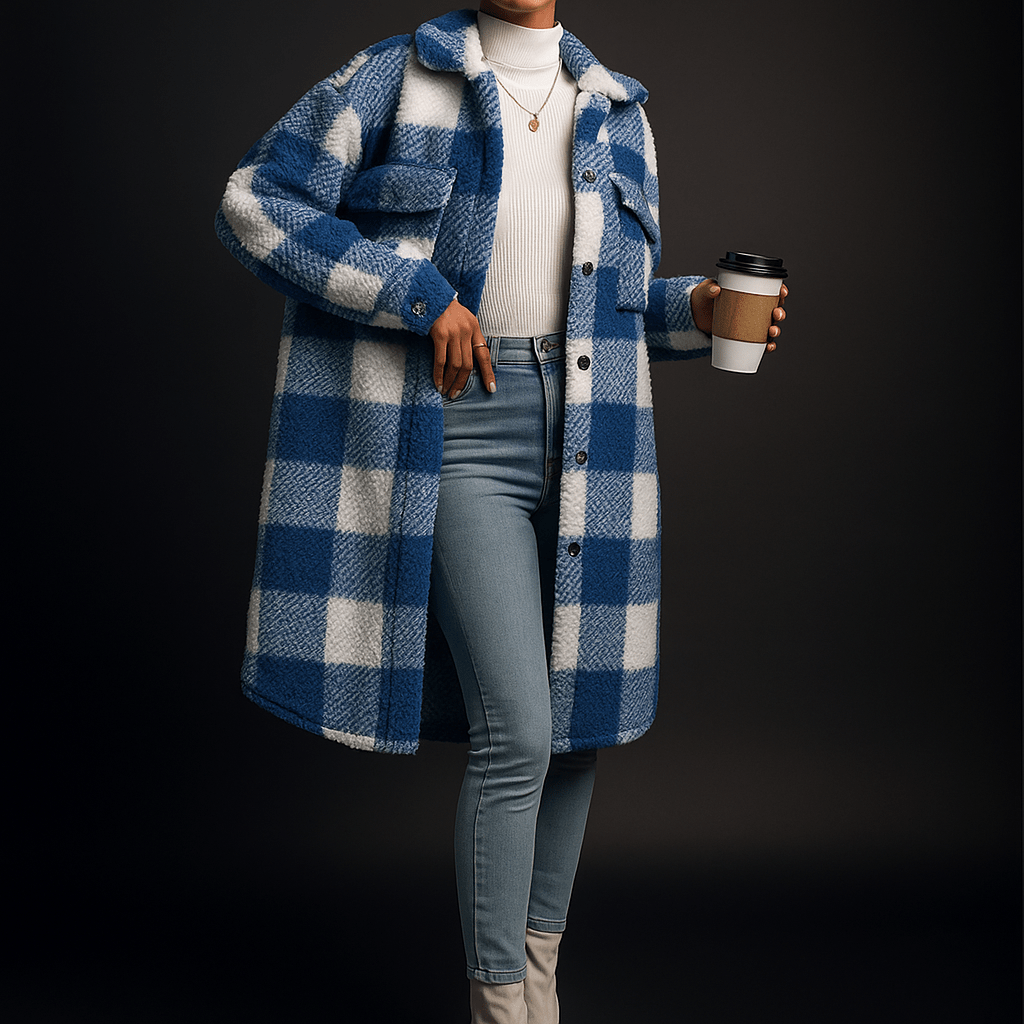 Rowan Fleece Overcoat with Checkerboard Pattern for Warm Layering - The Southern AtelierSKU_1791063768448_846