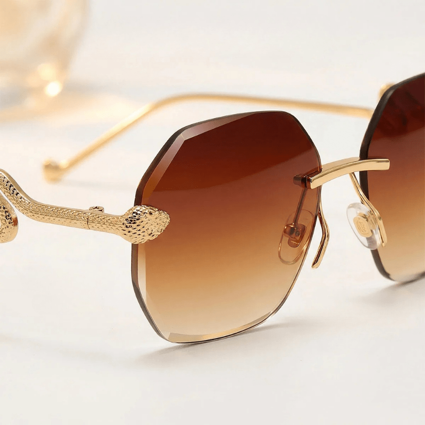 Vesper Rimless Hexagonal Sunglasses with UV400 Protection and Snake-Inspired Arms - The Southern AtelierSKU_1791062530828_221