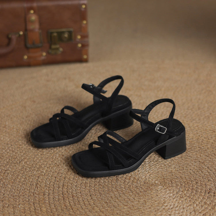 Sandales à talon bloc Marin en cuir pleine fleur avec semelle intérieure rembourrée et boucle réglable pour un confort tout au long de la journée