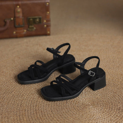 Sandales à talon bloc Marin en cuir pleine fleur avec semelle intérieure rembourrée et boucle réglable pour un confort tout au long de la journée