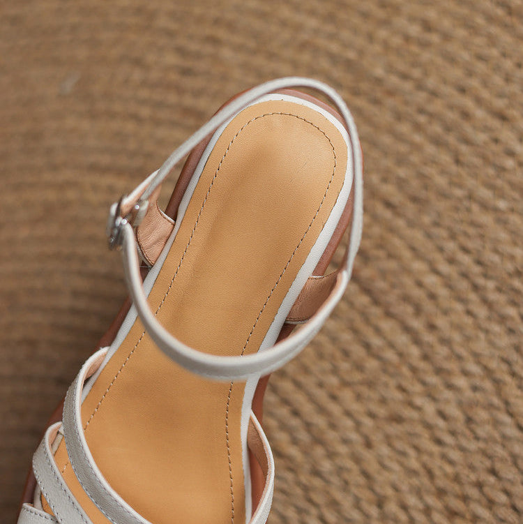 Sandales à talon bloc Marin en cuir pleine fleur avec semelle intérieure rembourrée et boucle réglable pour un confort tout au long de la journée