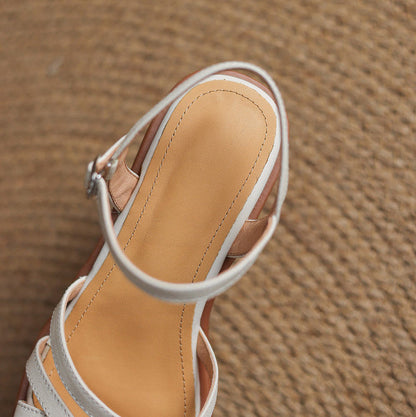Sandales à talon bloc Marin en cuir pleine fleur avec semelle intérieure rembourrée et boucle réglable pour un confort tout au long de la journée