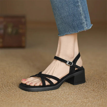 Sandales à talon bloc Marin en cuir pleine fleur avec semelle intérieure rembourrée et boucle réglable pour un confort tout au long de la journée