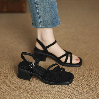 Sandales à talon bloc Marin en cuir pleine fleur avec semelle intérieure rembourrée et boucle réglable pour un confort tout au long de la journée