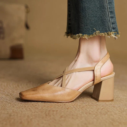 Arden Genuine Leather Block Heel Pumps with Square Toe, Cushioned Footbed, and Non-Slip Sole - The Southern AtelierSKU_1791063220206_106