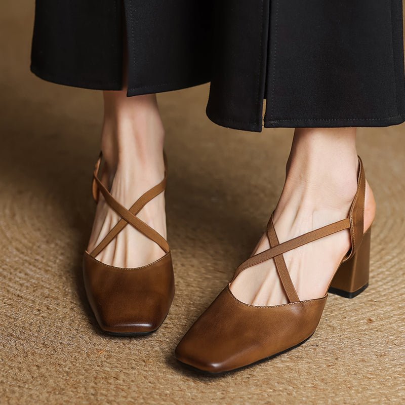 Arden Genuine Leather Block Heel Pumps with Square Toe, Cushioned Footbed, and Non-Slip Sole - The Southern AtelierSKU_1791063220206_501