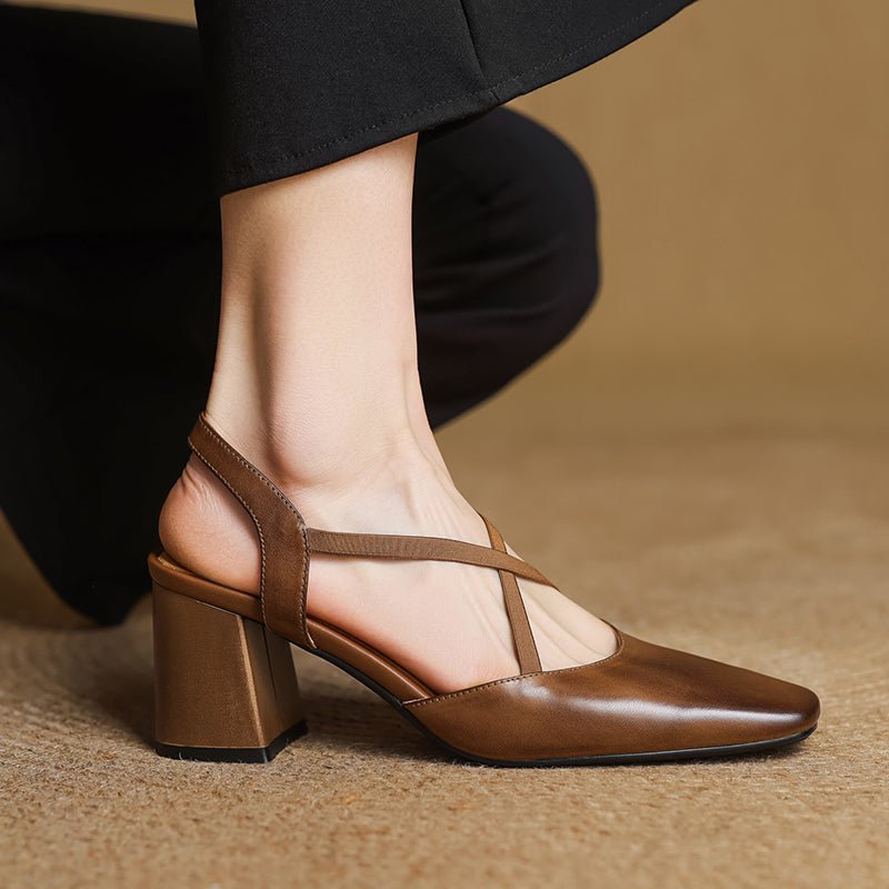 Arden Genuine Leather Block Heel Pumps with Square Toe, Cushioned Footbed, and Non-Slip Sole - The Southern AtelierSKU_1791063220206_501