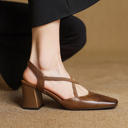 Arden Genuine Leather Block Heel Pumps with Square Toe, Cushioned Footbed, and Non-Slip Sole - The Southern AtelierSKU_1791063220206_501