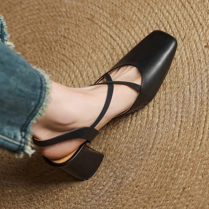 Arden Genuine Leather Block Heel Pumps with Square Toe, Cushioned Footbed, and Non-Slip Sole - The Southern AtelierSKU_1791063220206_611