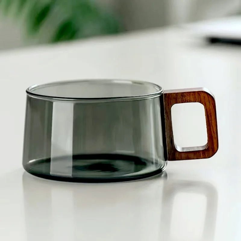 Arden Heat-Resistant Glass Mug with Wooden Handle, 200 mL, Optional Spoon and Tray Set - The Southern AtelierSKU_1791063713516_544