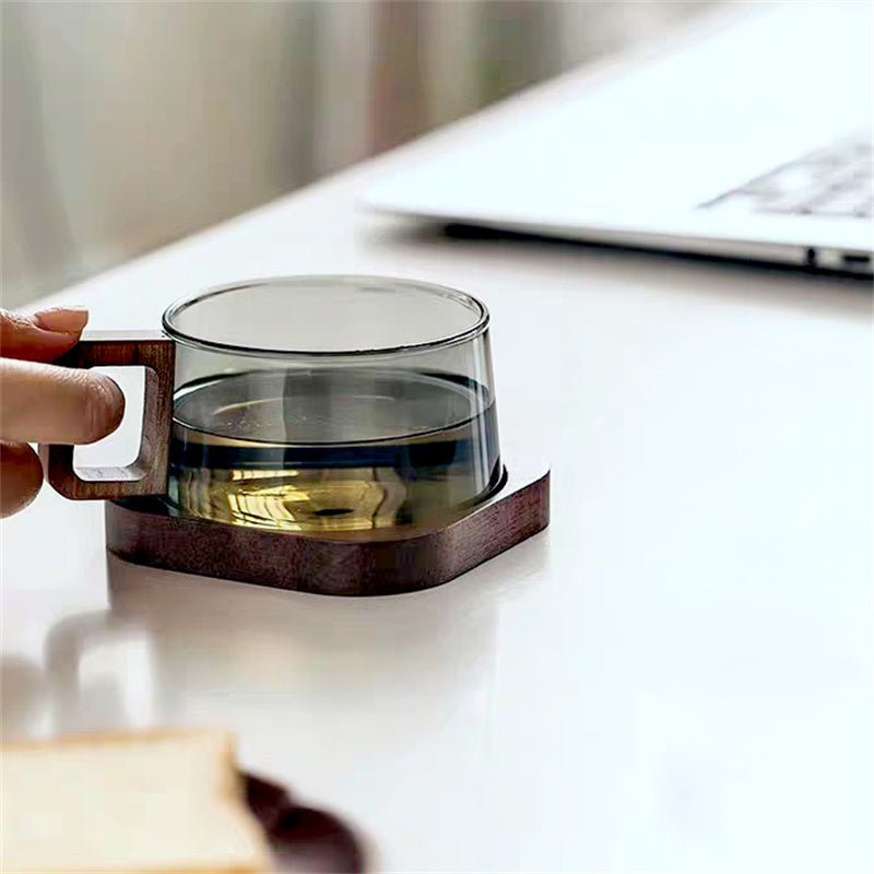 Arden Heat-Resistant Glass Mug with Wooden Handle, 200 mL, Optional Spoon and Tray Set - The Southern AtelierSKU_1791063713516_592