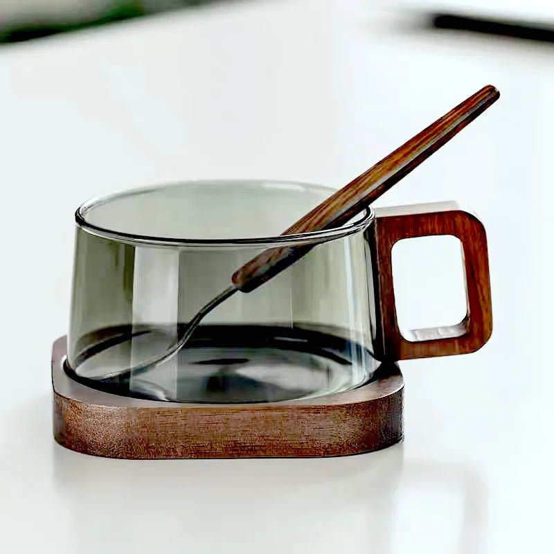 Arden Heat-Resistant Glass Mug with Wooden Handle, 200 mL, Optional Spoon and Tray Set - The Southern AtelierSKU_1791063713516_592