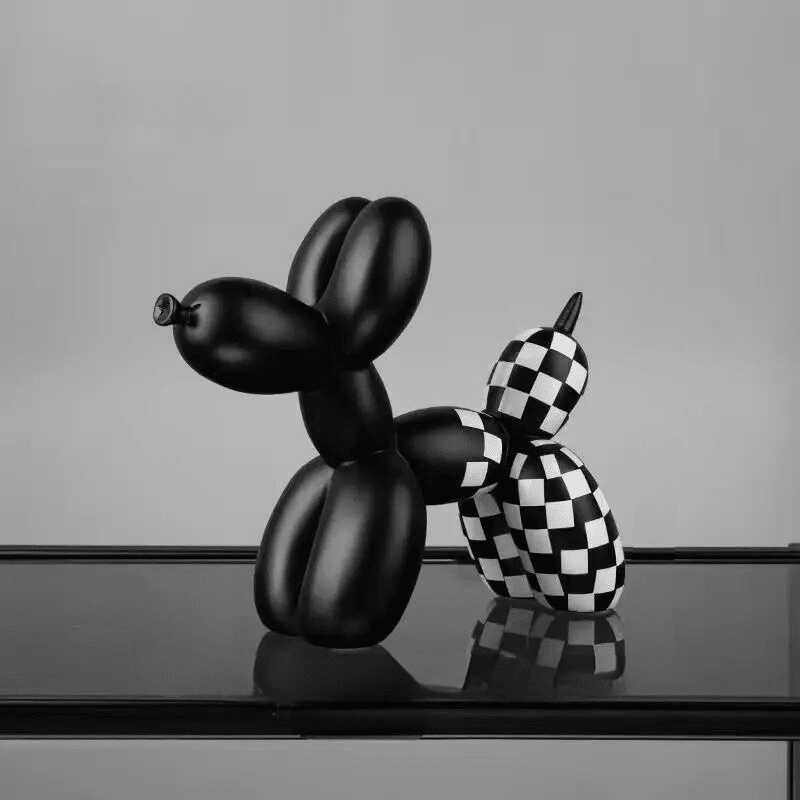 Arlo Checkerboard Balloon Dog Sculpture in Glossy Hand-Painted Resin 7-Inch Tall - The Southern AtelierSKU_1791063778805_444