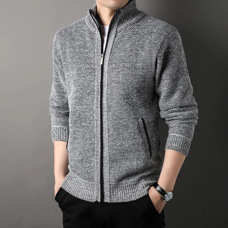 Beckett Hand-Knit Full-Zip Jacket with Stand Collar for Lightweight Warmth - The Southern AtelierSKU_1791063445932_827