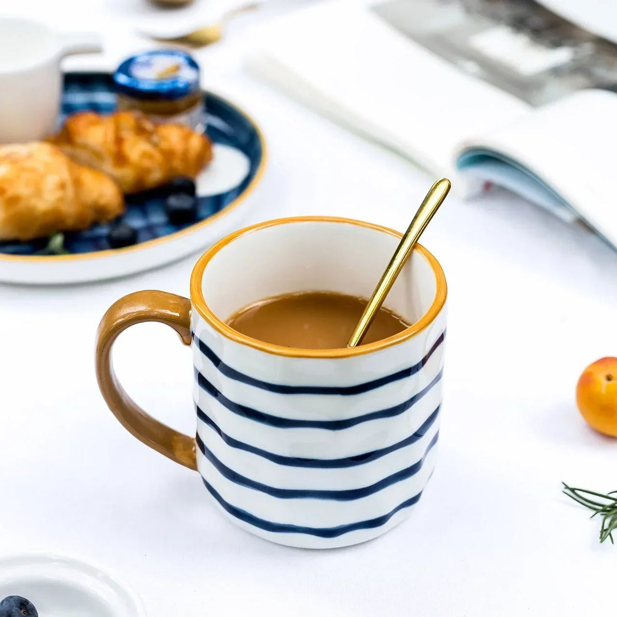 Belmont Mug in Hand-Painted Ceramic, Azure Blue, 12oz, Dishwasher and Microwave Safe - The Southern AtelierSKU_1791063075170_293