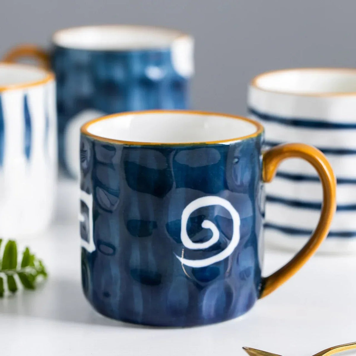 Belmont Mug in Hand-Painted Ceramic, Azure Blue, 12oz, Dishwasher and Microwave Safe - The Southern AtelierSKU_1791063075170_885