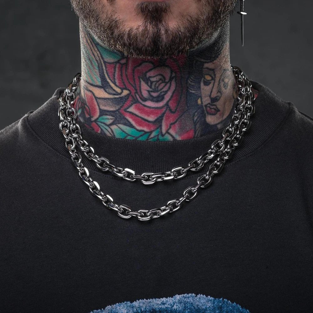 Calder Chain Necklace in Non-Tarnishing Stainless Steel with Heavyweight 8mm Beveled Links for Everyday Wear - The Southern AtelierSKU_1791064634922_742