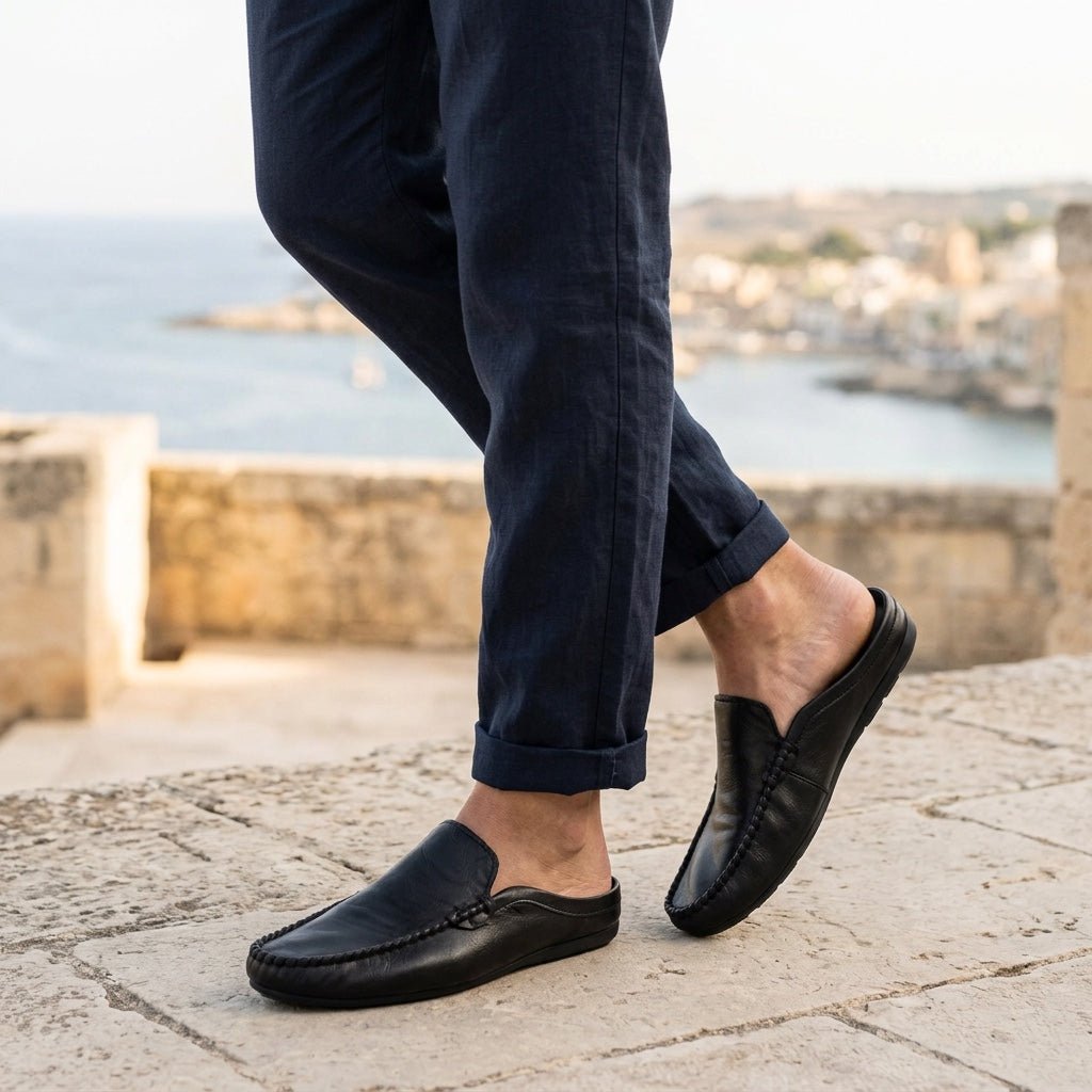 Calder Grained Leather Mules with Hand-Stitched Moc Toe and Open Back for Warm-Weather Comfort - The Southern AtelierSKU_1791063722994_47