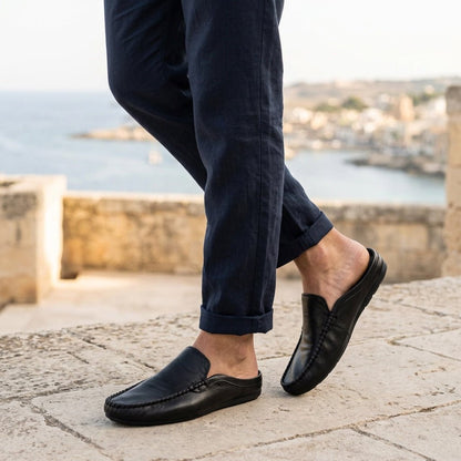 Calder Grained Leather Mules with Hand-Stitched Moc Toe and Open Back for Warm-Weather Comfort - The Southern AtelierSKU_1791063722994_47