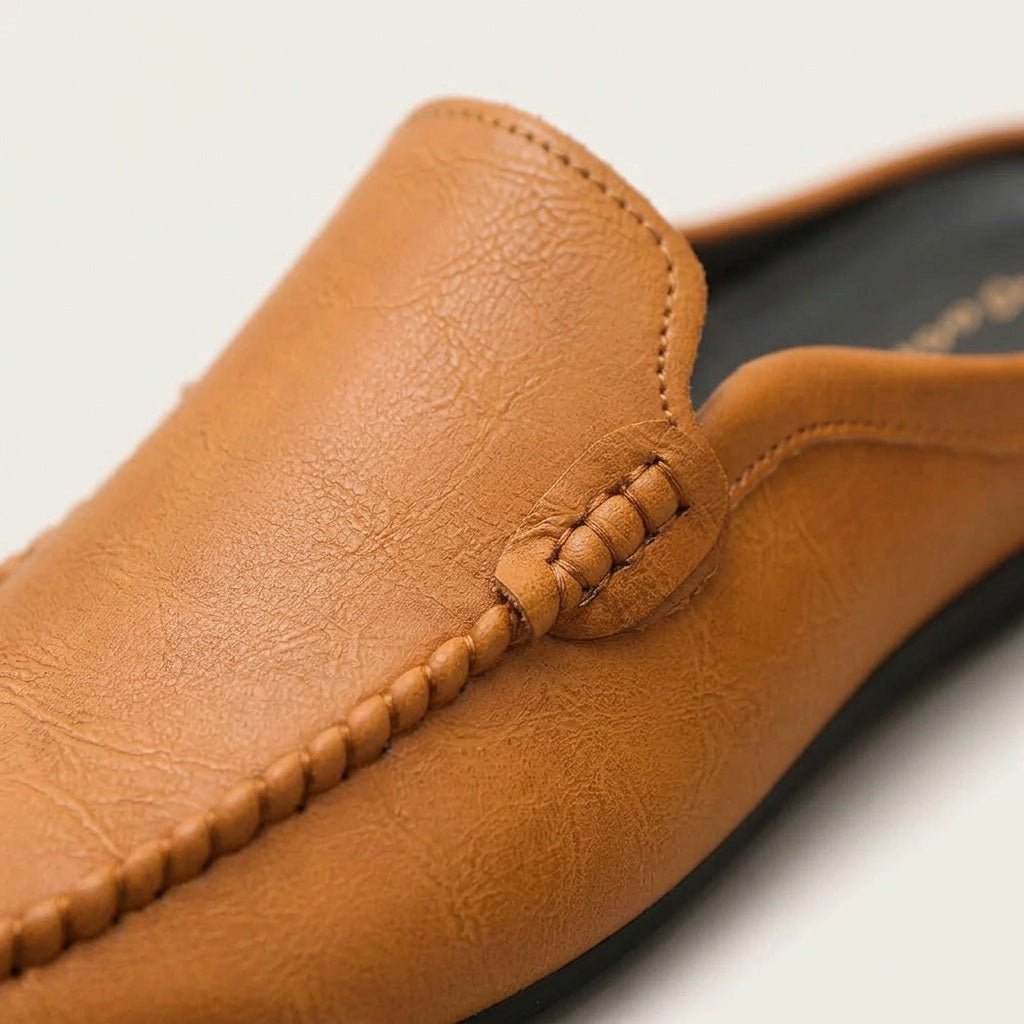 Calder Grained Leather Mules with Hand-Stitched Moc Toe and Open Back for Warm-Weather Comfort - The Southern AtelierSKU_1791063722994_838