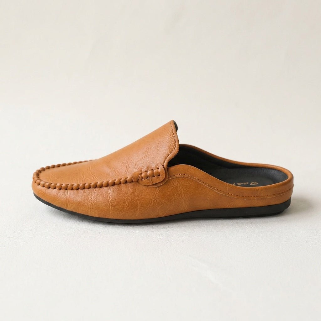 Calder Grained Leather Mules with Hand-Stitched Moc Toe and Open Back for Warm-Weather Comfort - The Southern AtelierSKU_1791063722994_838