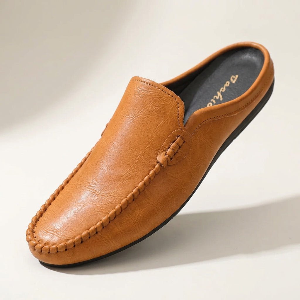 Calder Grained Leather Mules with Hand-Stitched Moc Toe and Open Back for Warm-Weather Comfort - The Southern AtelierSKU_1791063722994_838