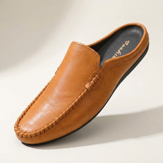 Calder Grained Leather Mules with Hand-Stitched Moc Toe and Open Back for Warm-Weather Comfort - The Southern AtelierSKU_1791063722994_838