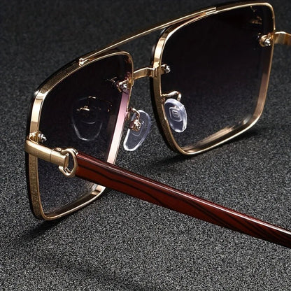 Calder Metal Square Sunglasses with Wood-Finish Arms and Glare-Reducing UV Gradient Lenses for All-Day Comfort - The Southern AtelierSKU_1791063672417_767
