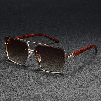 Calder Metal Square Sunglasses with Wood-Finish Arms and Glare-Reducing UV Gradient Lenses for All-Day Comfort - The Southern AtelierSKU_1791063672417_853