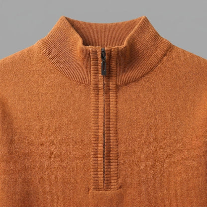 Calder Mock-Neck Quarter-Zip Sweater in Soft Lightweight Knit for Easy Layering with Contrast Sleeve Stripes - The Southern AtelierSKU_1791063572063_673