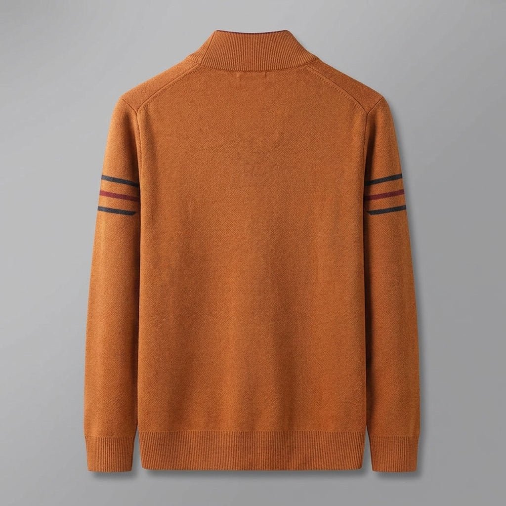 Calder Mock-Neck Quarter-Zip Sweater in Soft Lightweight Knit for Easy Layering with Contrast Sleeve Stripes - The Southern AtelierSKU_1791063572063_673