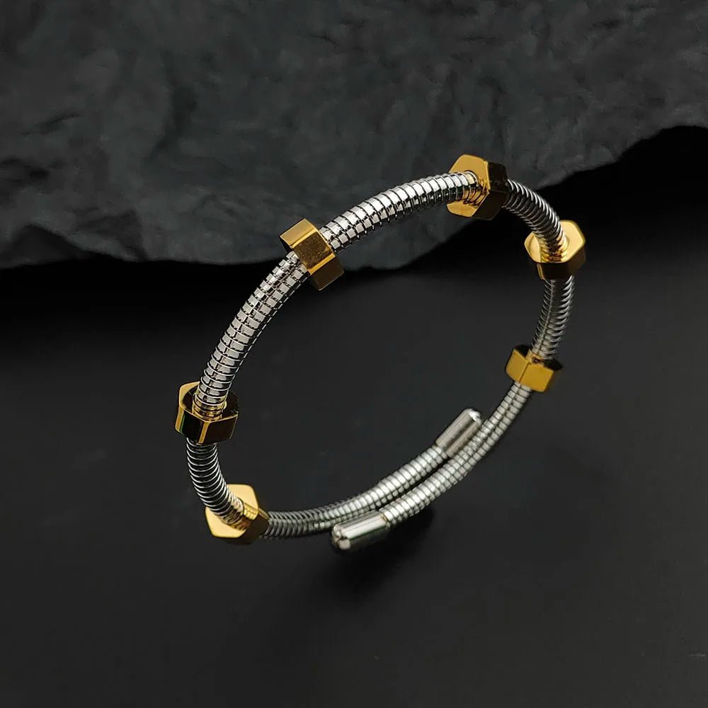Calder Screw-Motif Bracelet in Non-Tarnish Stainless Steel with Adjustable Fit - The Southern AtelierSKU_1791062435541_440