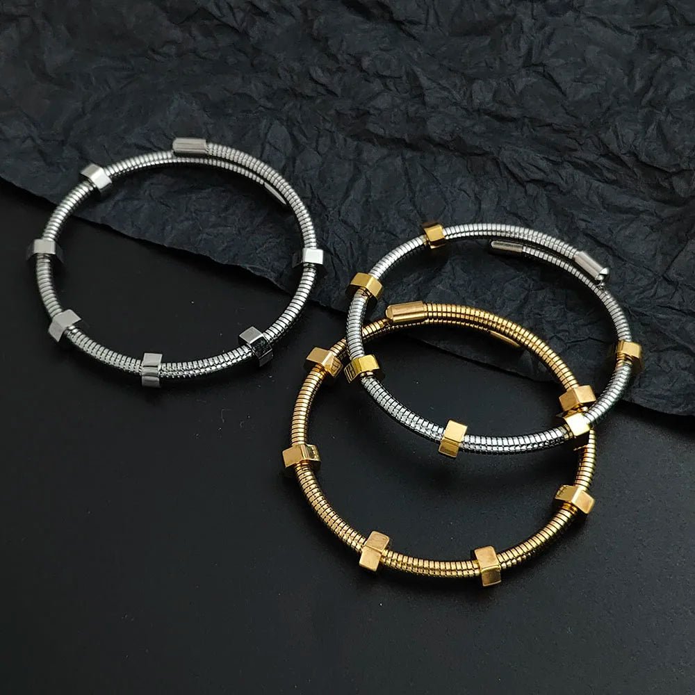 Calder Screw-Motif Bracelet in Non-Tarnish Stainless Steel with Adjustable Fit - The Southern AtelierSKU_1791062435541_440