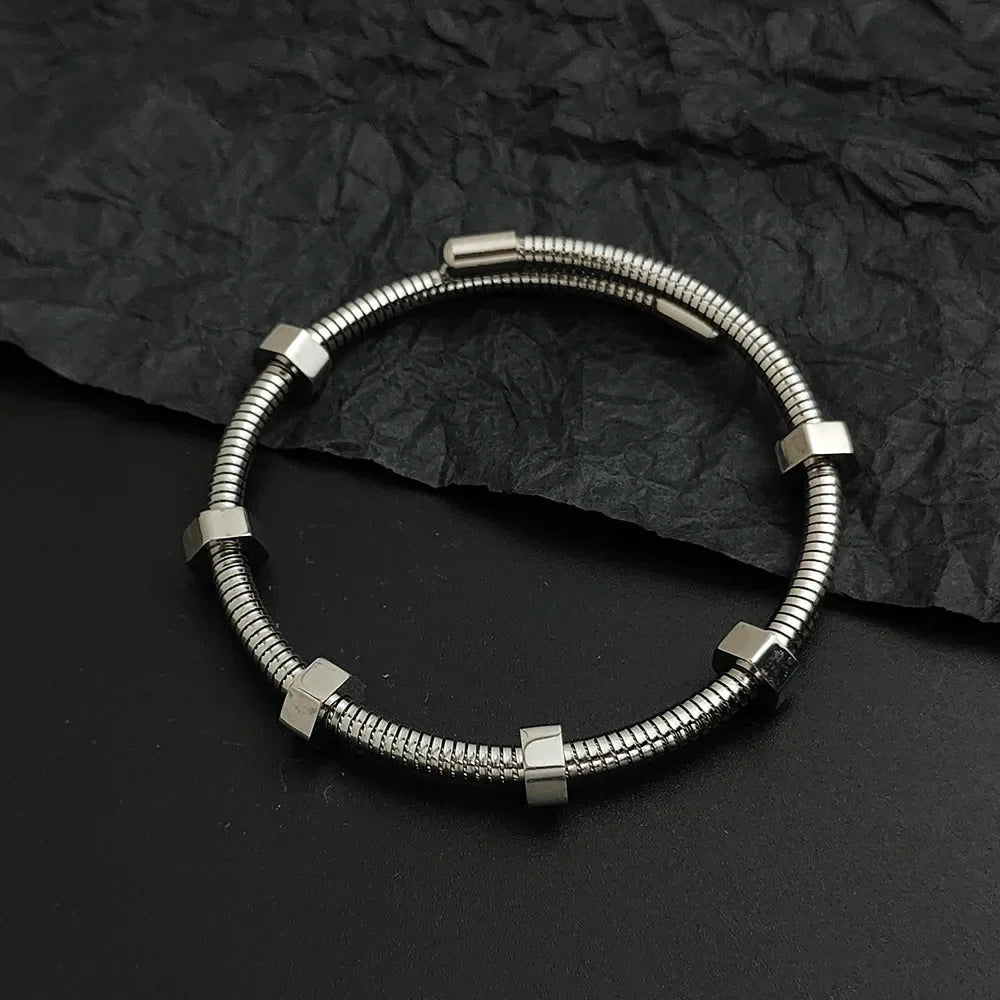 Calder Screw-Motif Bracelet in Non-Tarnish Stainless Steel with Adjustable Fit - The Southern AtelierSKU_1791062435541_440