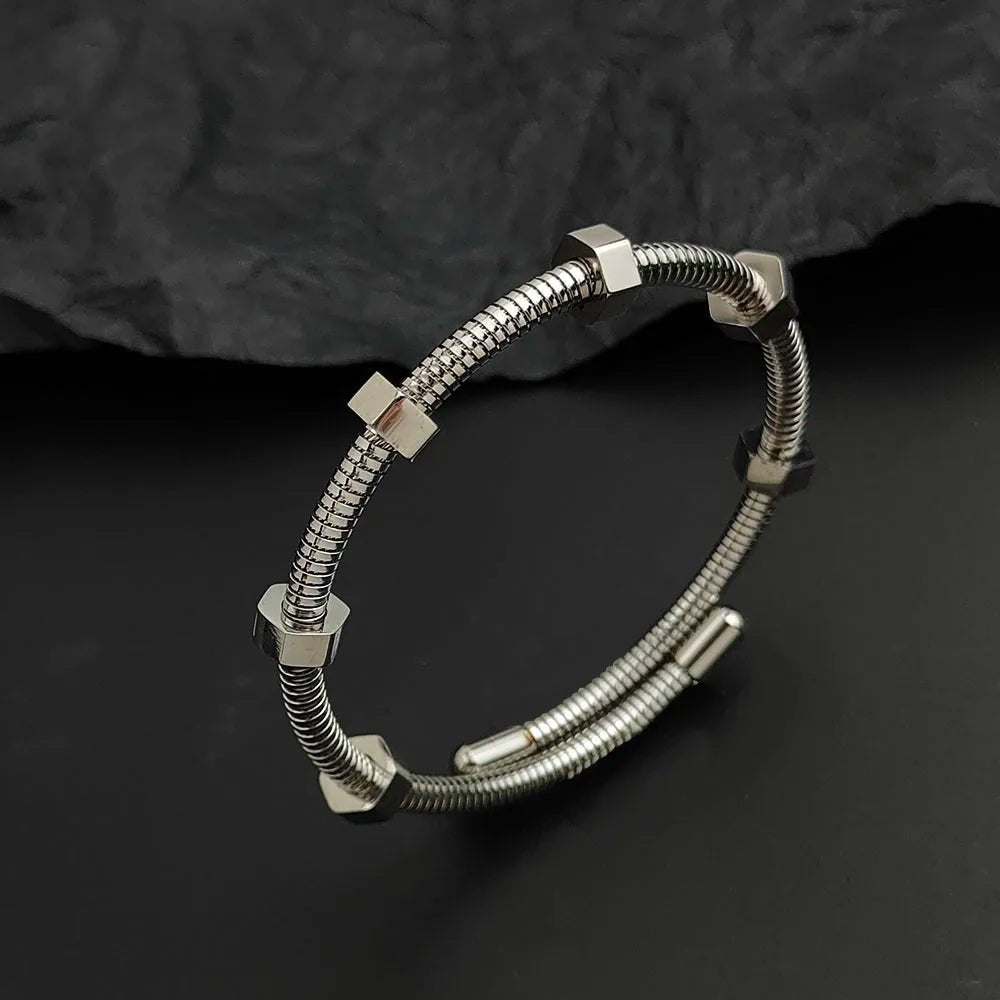 Calder Screw-Motif Bracelet in Non-Tarnish Stainless Steel with Adjustable Fit - The Southern AtelierSKU_1791062435541_525
