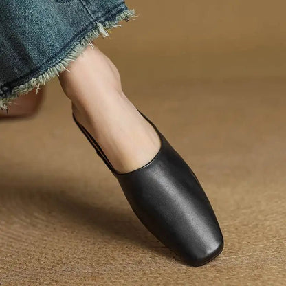 Calla Genuine Leather Slip-On Mules with Square Toe and Low Block Heel for All-Day Comfort - The Southern AtelierSKU_1791062691750_750