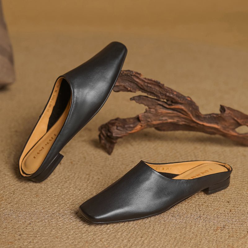 Calla Genuine Leather Slip-On Mules with Square Toe and Low Block Heel for All-Day Comfort - The Southern AtelierSKU_1791062691750_750