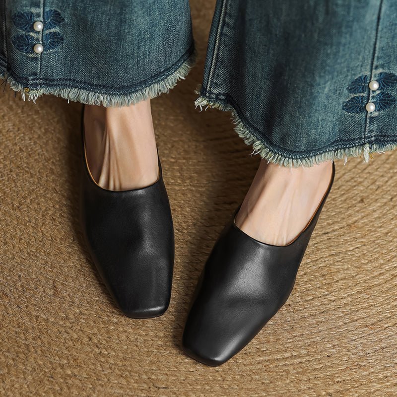 Calla Genuine Leather Slip-On Mules with Square Toe and Low Block Heel for All-Day Comfort - The Southern AtelierSKU_1791062691750_750