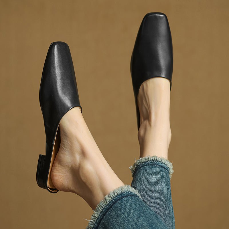Calla Genuine Leather Slip-On Mules with Square Toe and Low Block Heel for All-Day Comfort - The Southern AtelierSKU_1791062691750_750