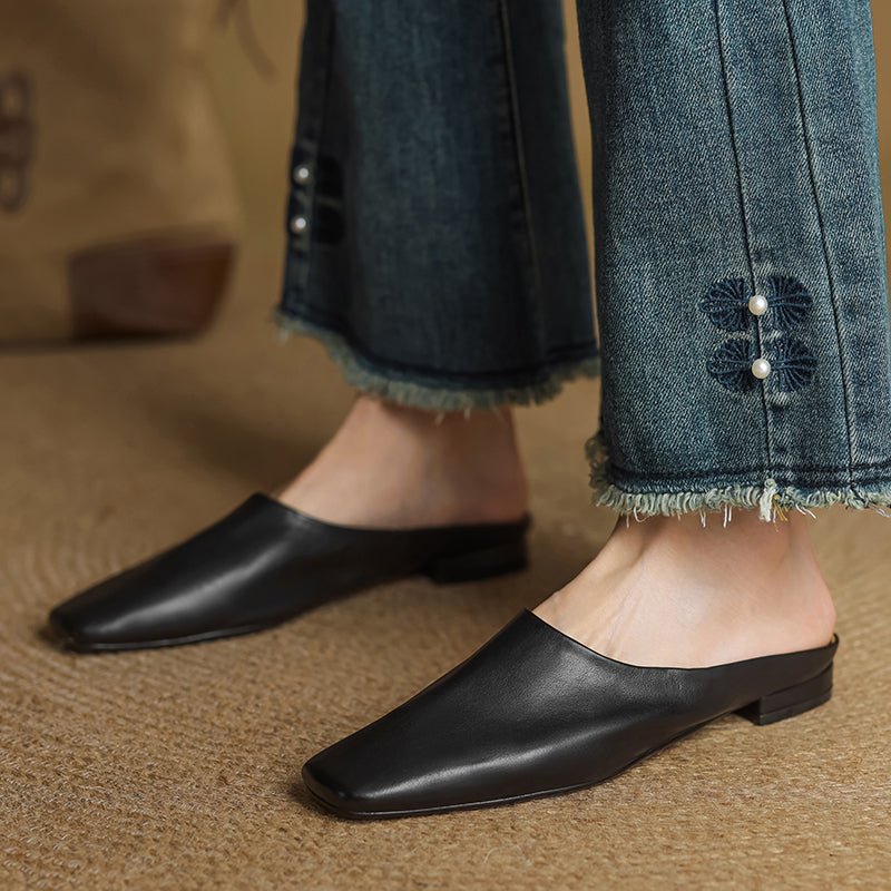 Calla Genuine Leather Slip-On Mules with Square Toe and Low Block Heel for All-Day Comfort - The Southern AtelierSKU_1791062691750_750
