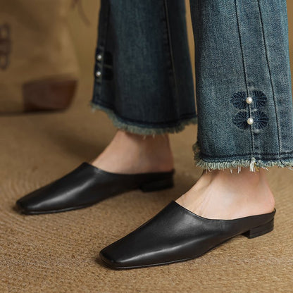 Calla Genuine Leather Slip-On Mules with Square Toe and Low Block Heel for All-Day Comfort - The Southern AtelierSKU_1791062691750_750