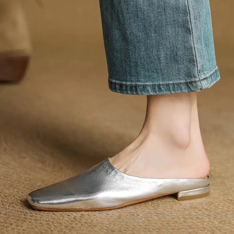 Calla Genuine Leather Slip-On Mules with Square Toe and Low Block Heel for All-Day Comfort - The Southern AtelierSKU_1791062691750_785