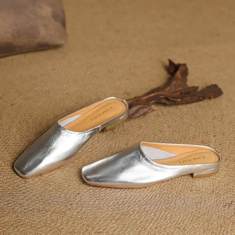 Calla Genuine Leather Slip-On Mules with Square Toe and Low Block Heel for All-Day Comfort - The Southern AtelierSKU_1791062691750_785
