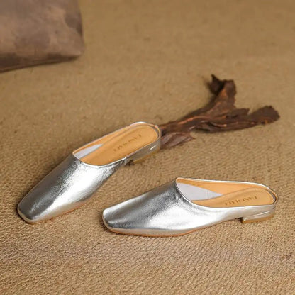 Calla Genuine Leather Slip-On Mules with Square Toe and Low Block Heel for All-Day Comfort - The Southern AtelierSKU_1791062691750_785