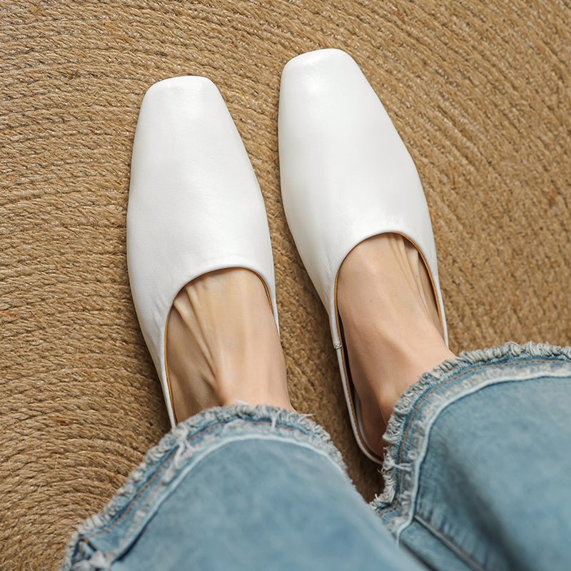 Calla Genuine Leather Slip-On Mules with Square Toe and Low Block Heel for All-Day Comfort - The Southern AtelierSKU_1791062691750_976