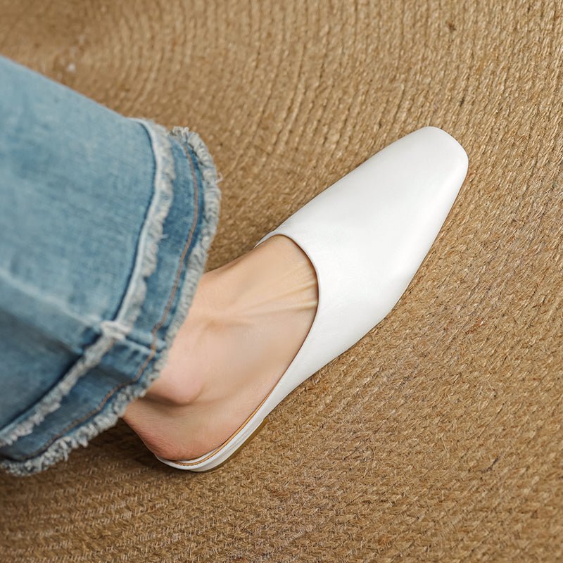 Calla Genuine Leather Slip-On Mules with Square Toe and Low Block Heel for All-Day Comfort - The Southern AtelierSKU_1791062691750_976